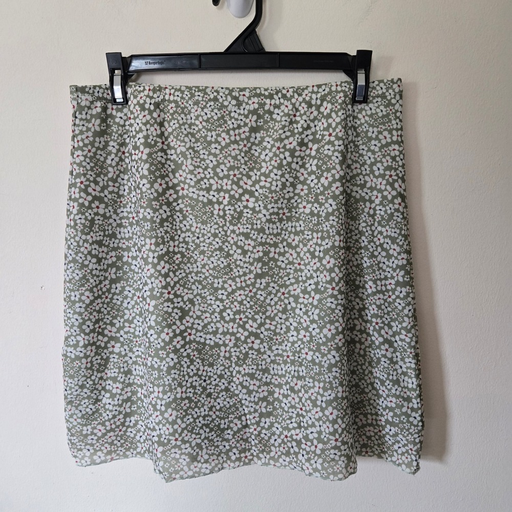 Sage Green Floral Mesh Mini Skirt Y2K Style Large